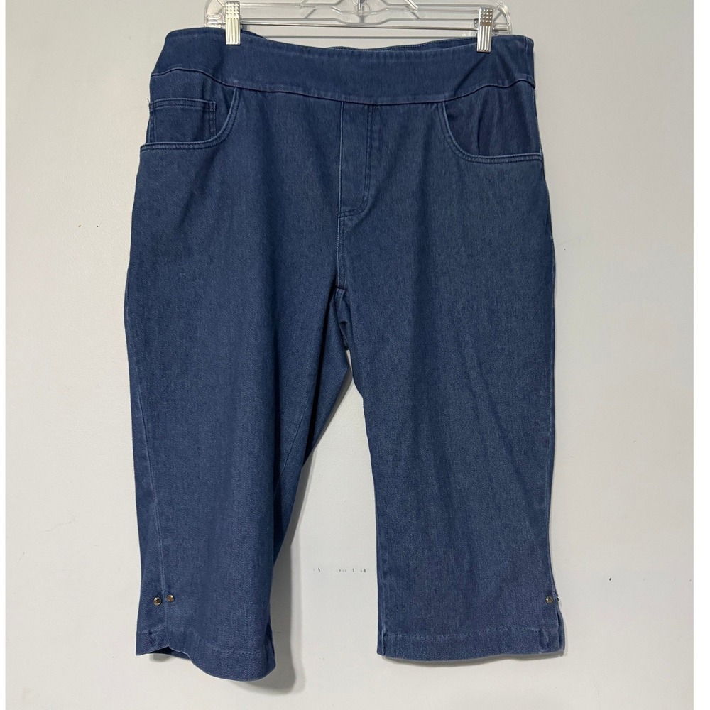Kate Park Women's 1X Blue Denim Look Pull On Capri Pants Stretch Cropped 2501